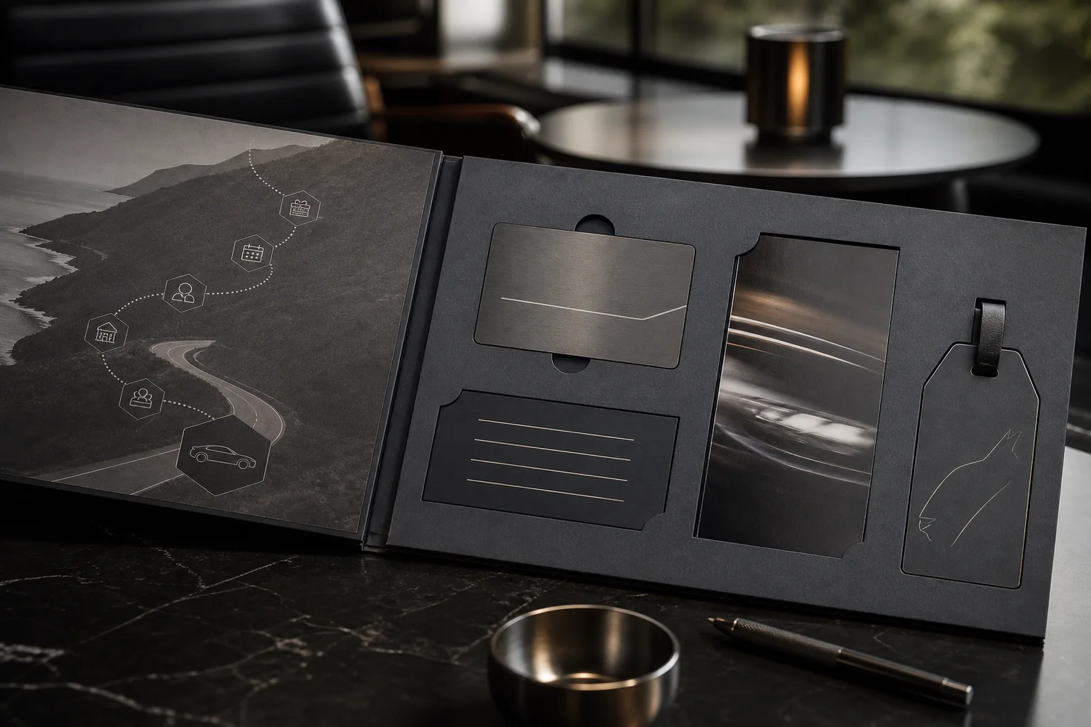 One metal member card coordinated with benefit, event, and vehicle-profile materials