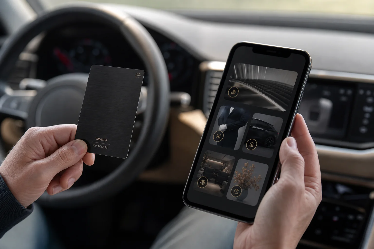 An NFC owner card opens a controlled service and event portal