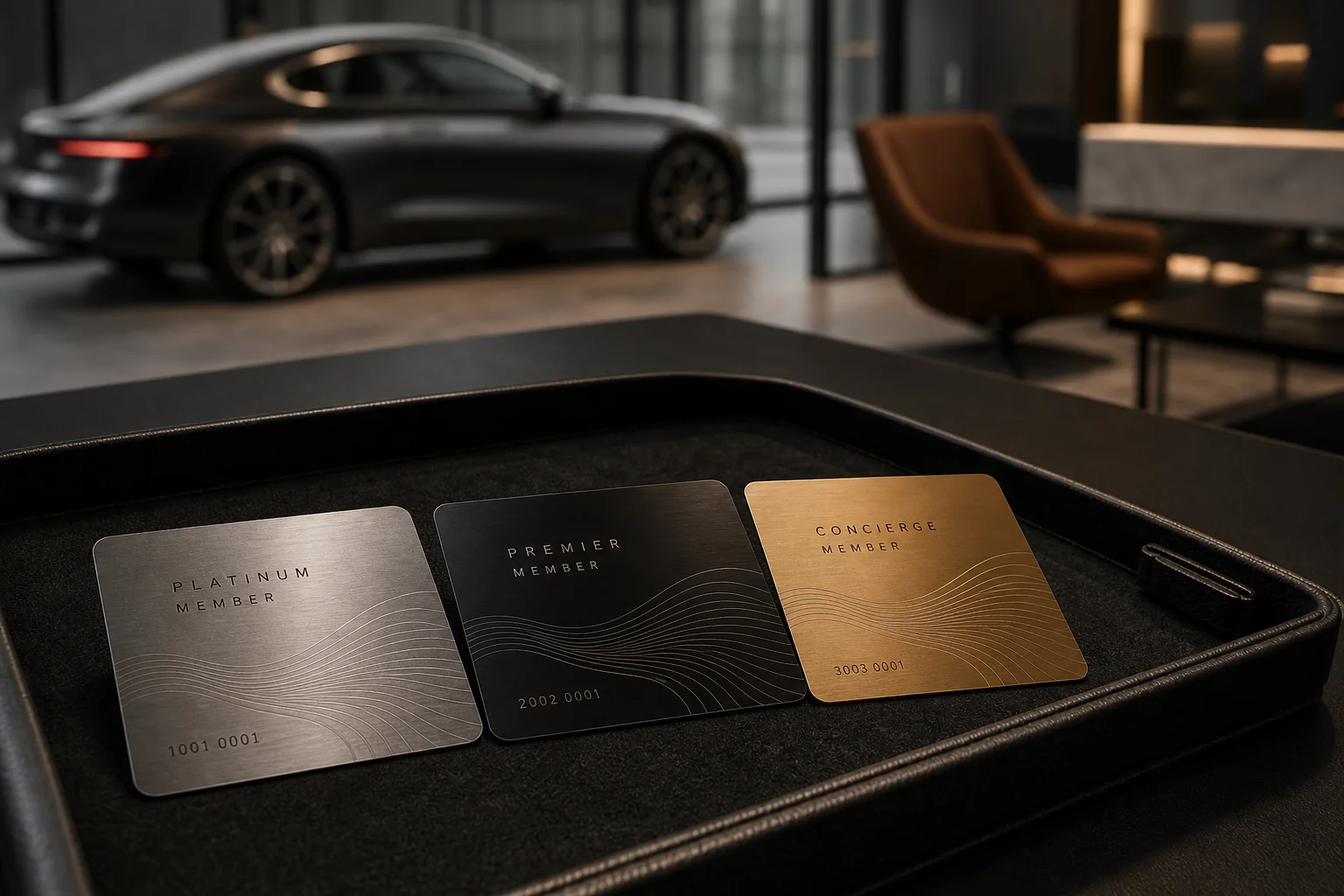 Steel, black, and gold dealership owner tiers in one design system