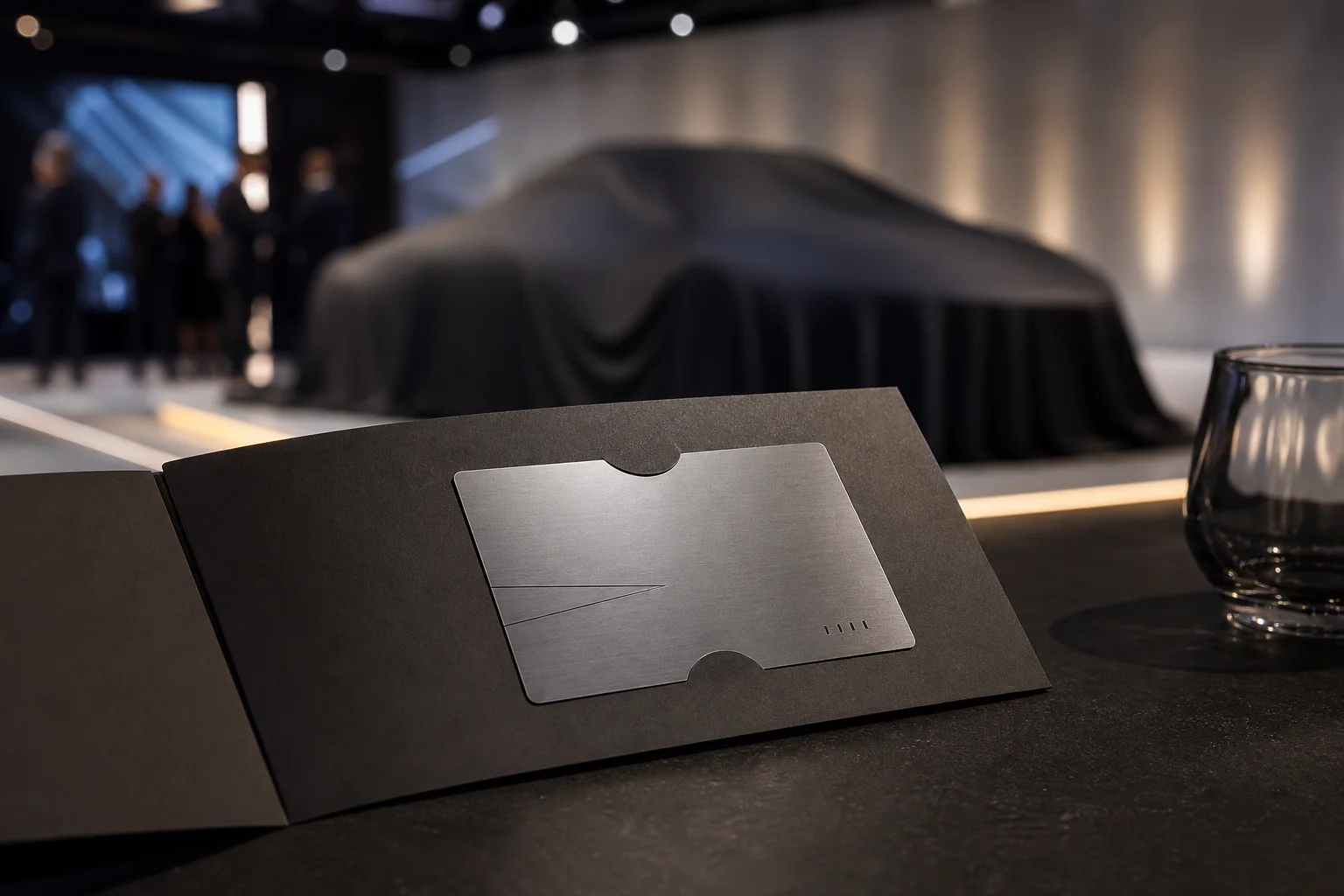 A metal owner credential doubles as a considered private-event invitation