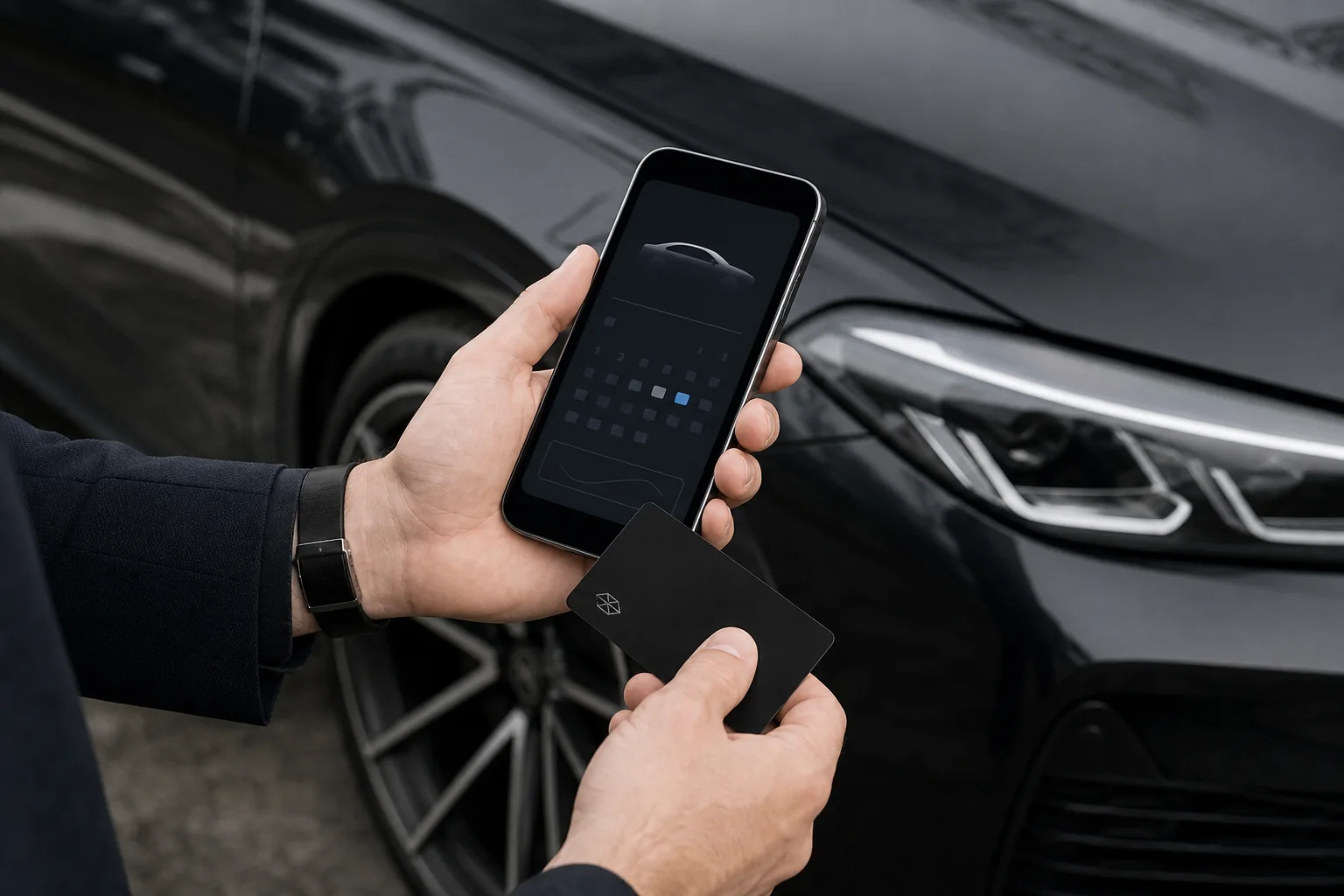 A member taps a metal NFC card to reach service booking