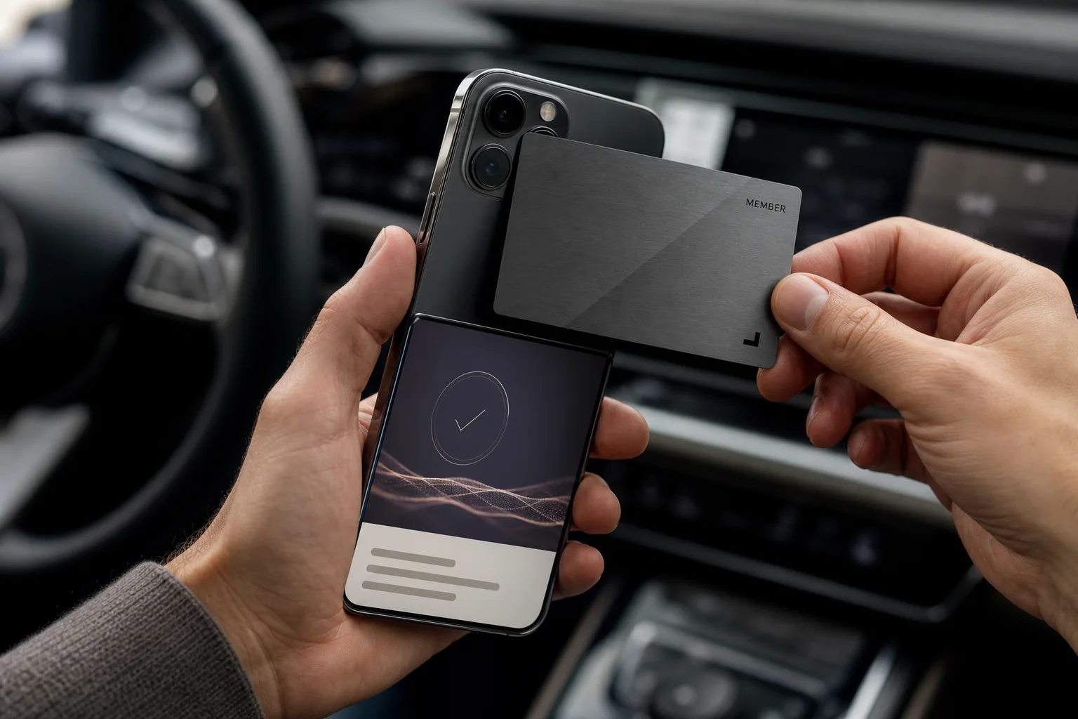 A thin metal membership card tested for a phone-readable NFC journey