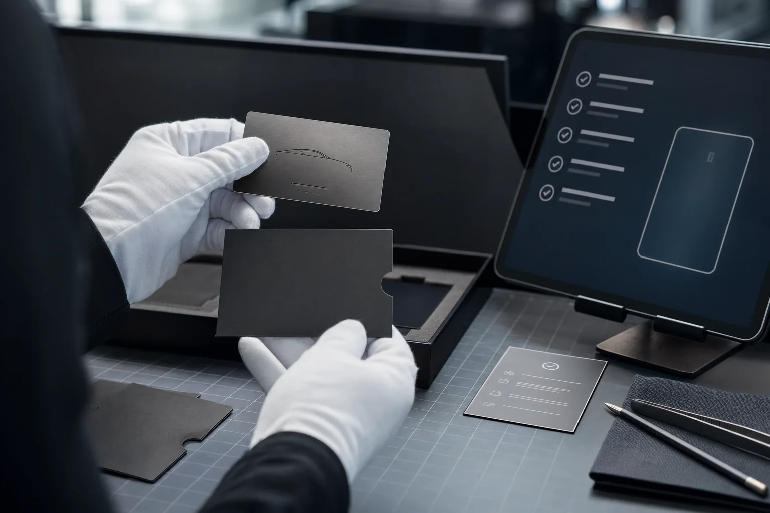 A production specialist matches each personalized card to its issue kit