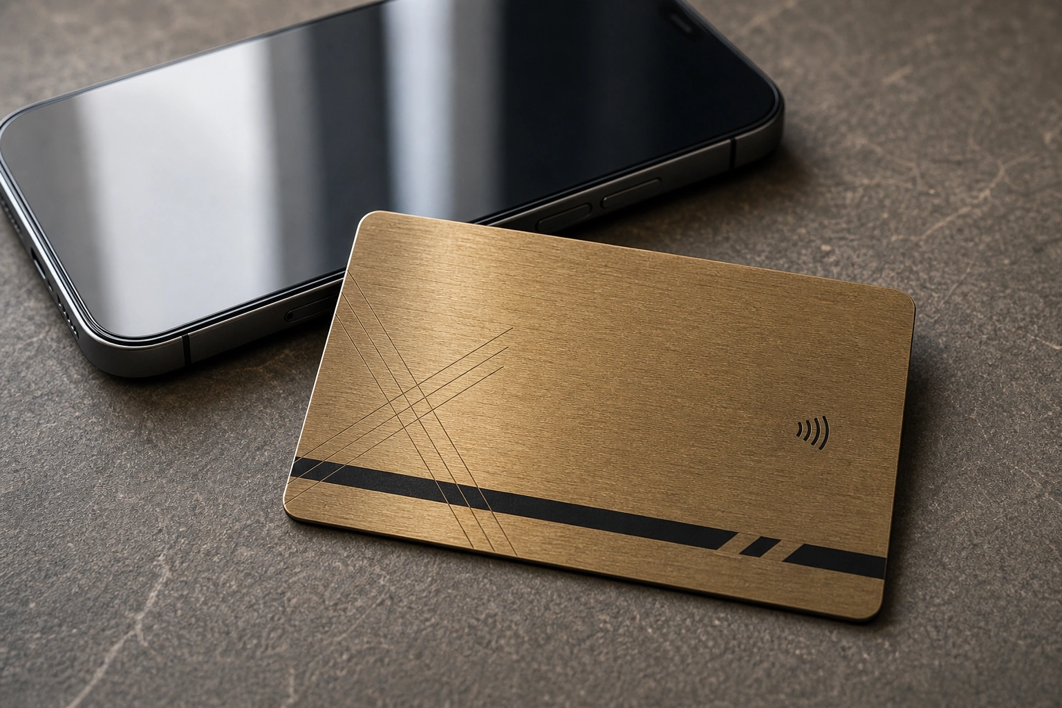 Natural brass NFC tap use beside smartphone