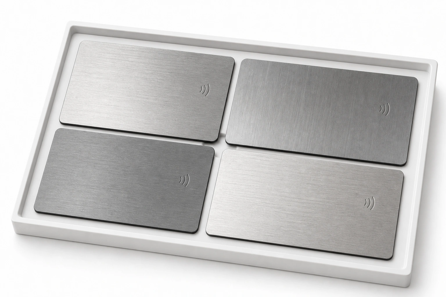 Brushed stainless material variation tray