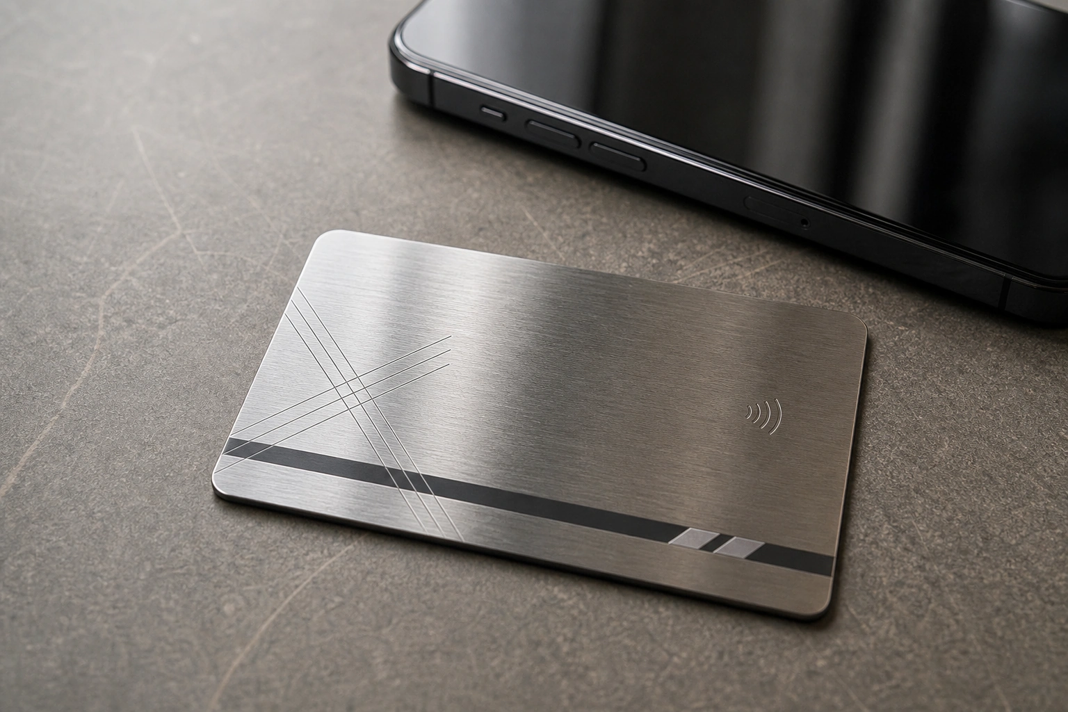 Brushed stainless NFC tap use beside smartphone