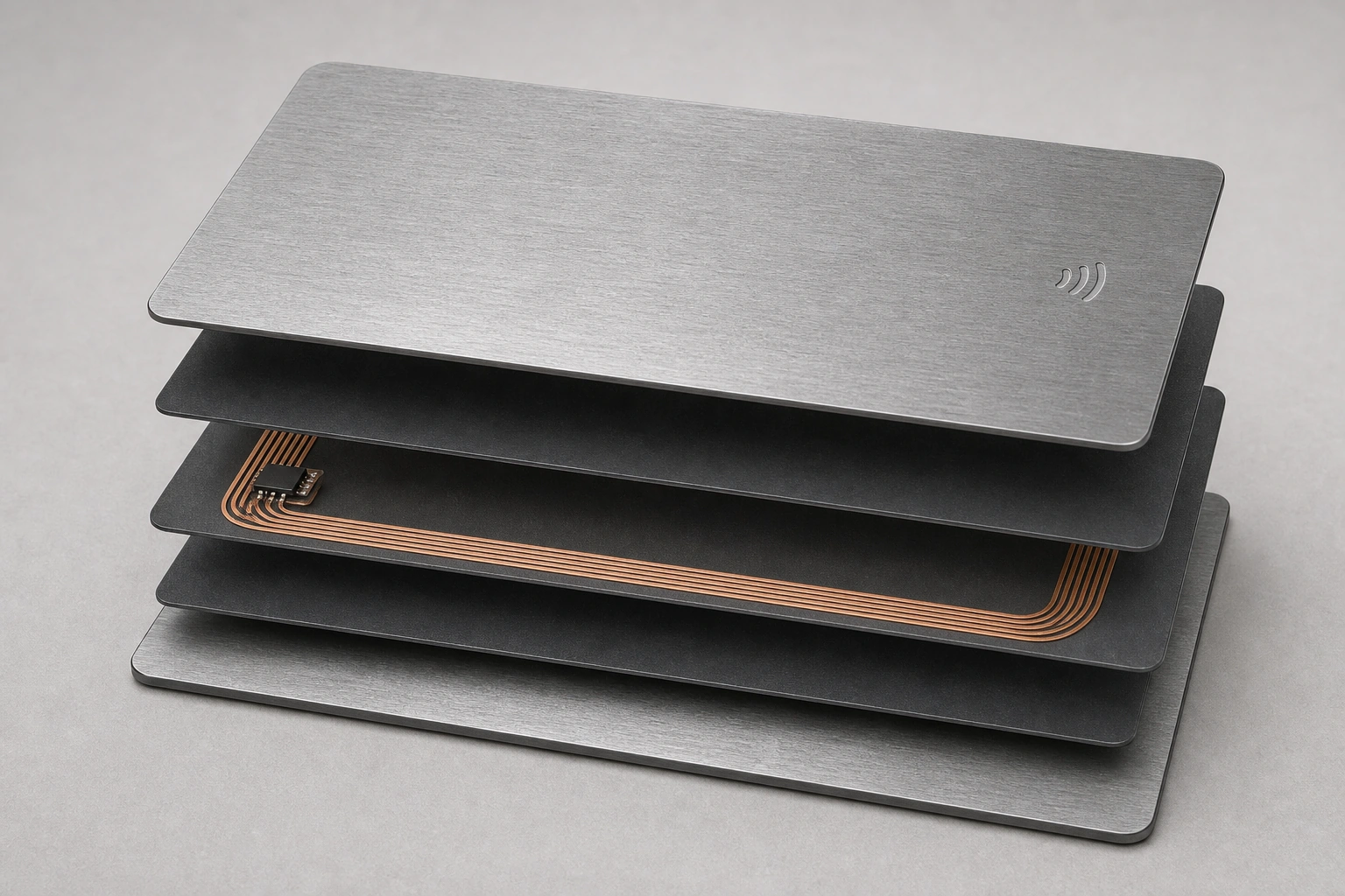 Brushed stainless RF construction layer stack