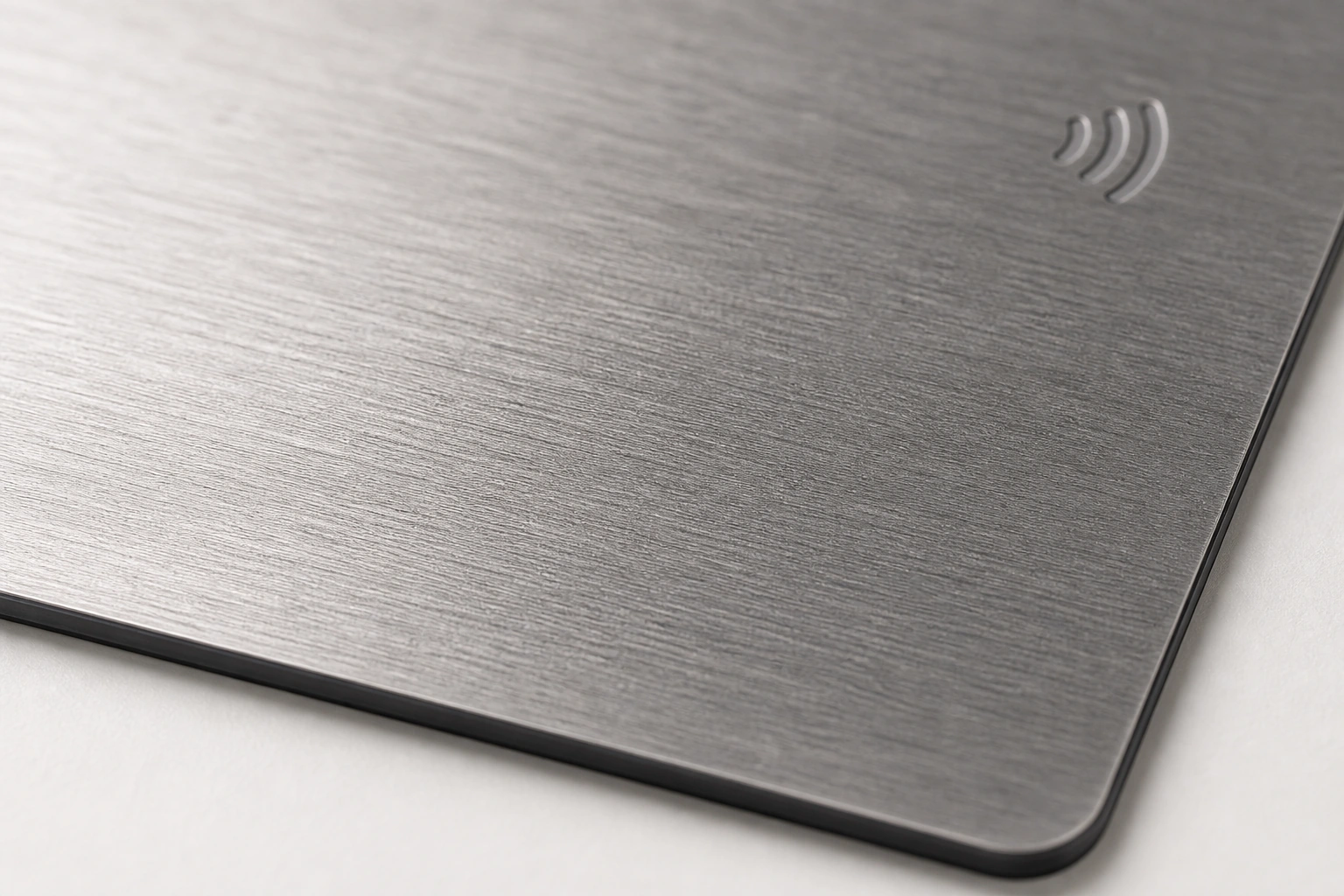 Brushed stainless surface macro with full-card inset
