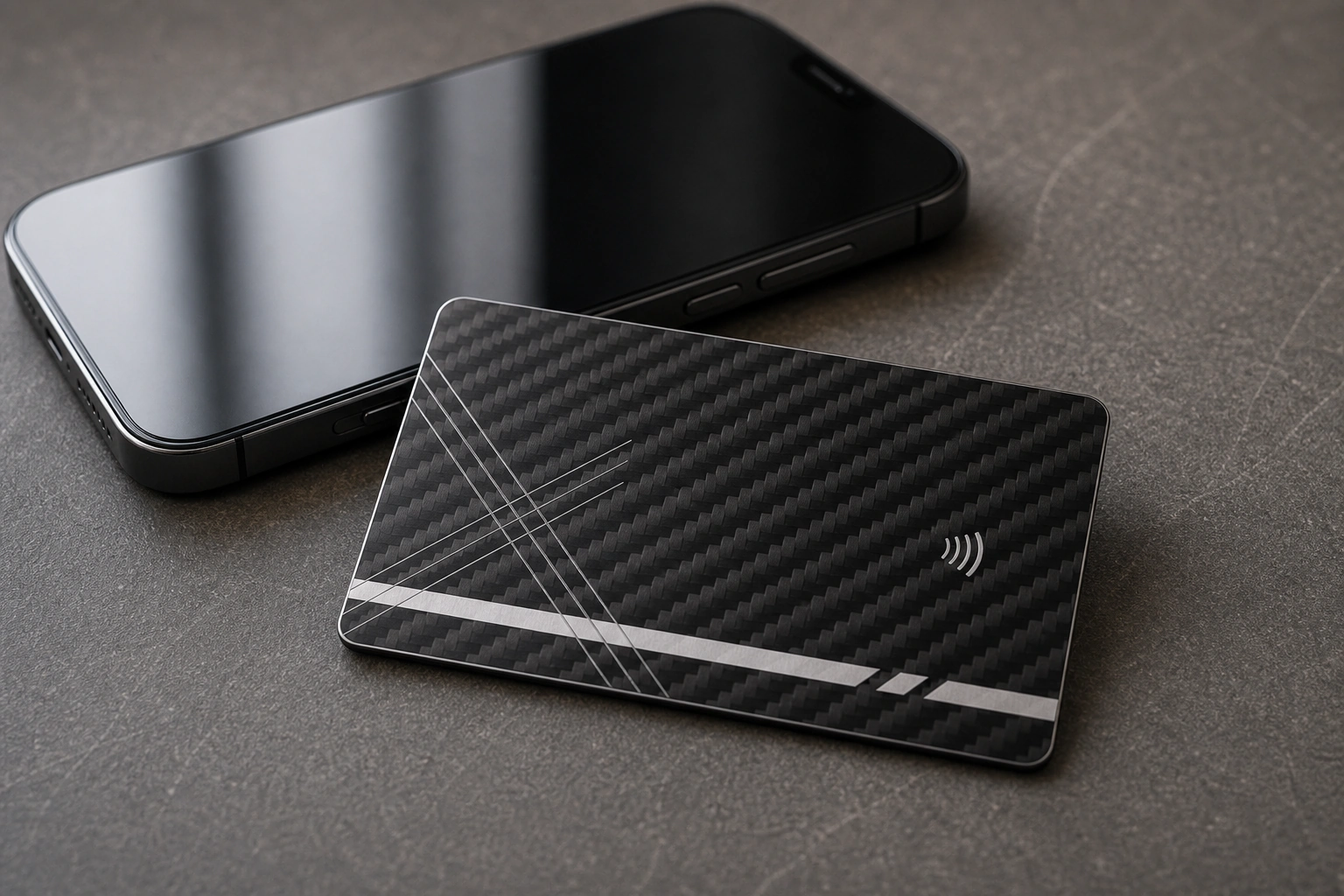 Carbon fiber hybrid NFC tap use beside smartphone
