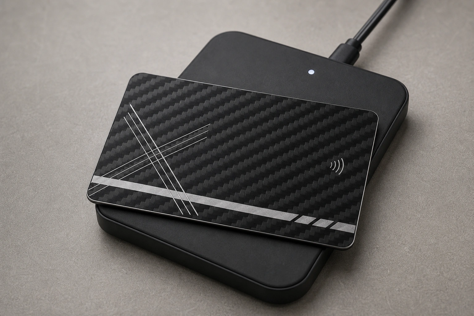 Carbon fiber hybrid card on RFID reader