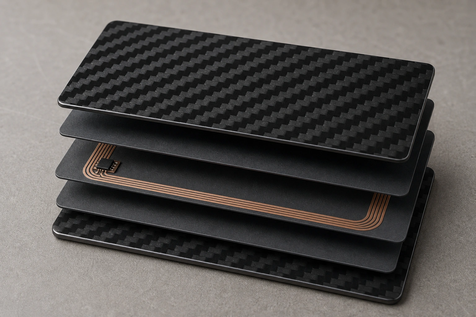 Carbon fiber hybrid RF construction layer stack