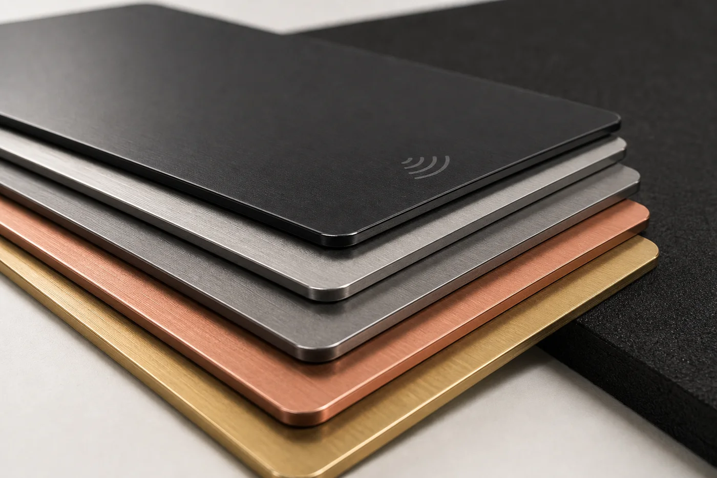 Macro view of metal RFID card edge construction