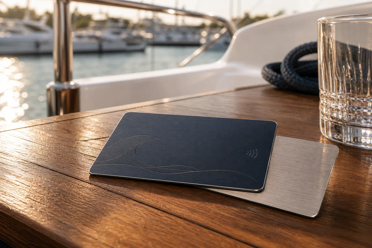 Metal RFID hospitality membership card at a yacht club