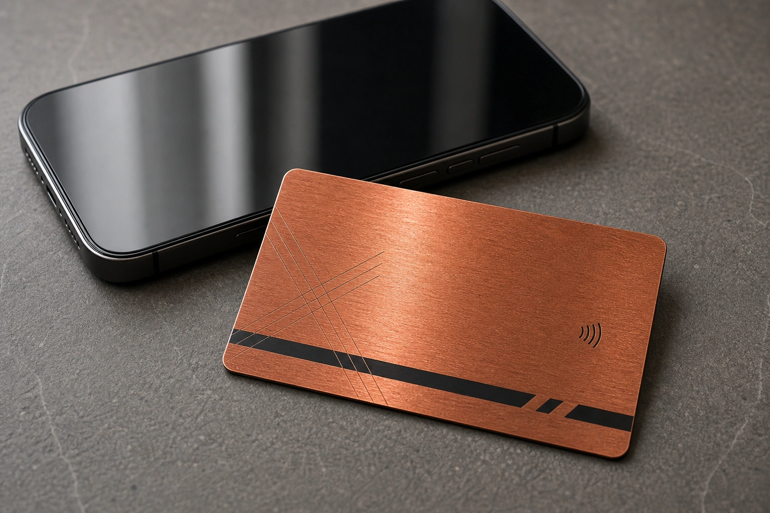 Copper NFC tap use beside smartphone