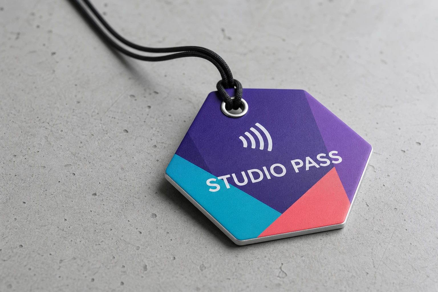 Hexagonal full-colour metal RFID studio pass