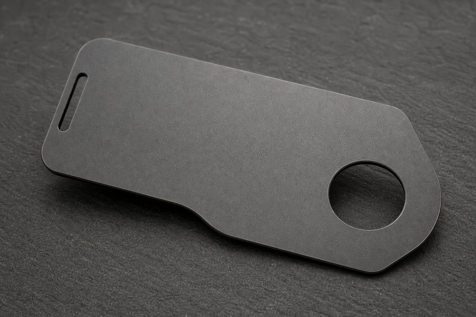 Unprinted gunmetal custom metal RFID credential with circular cut-out