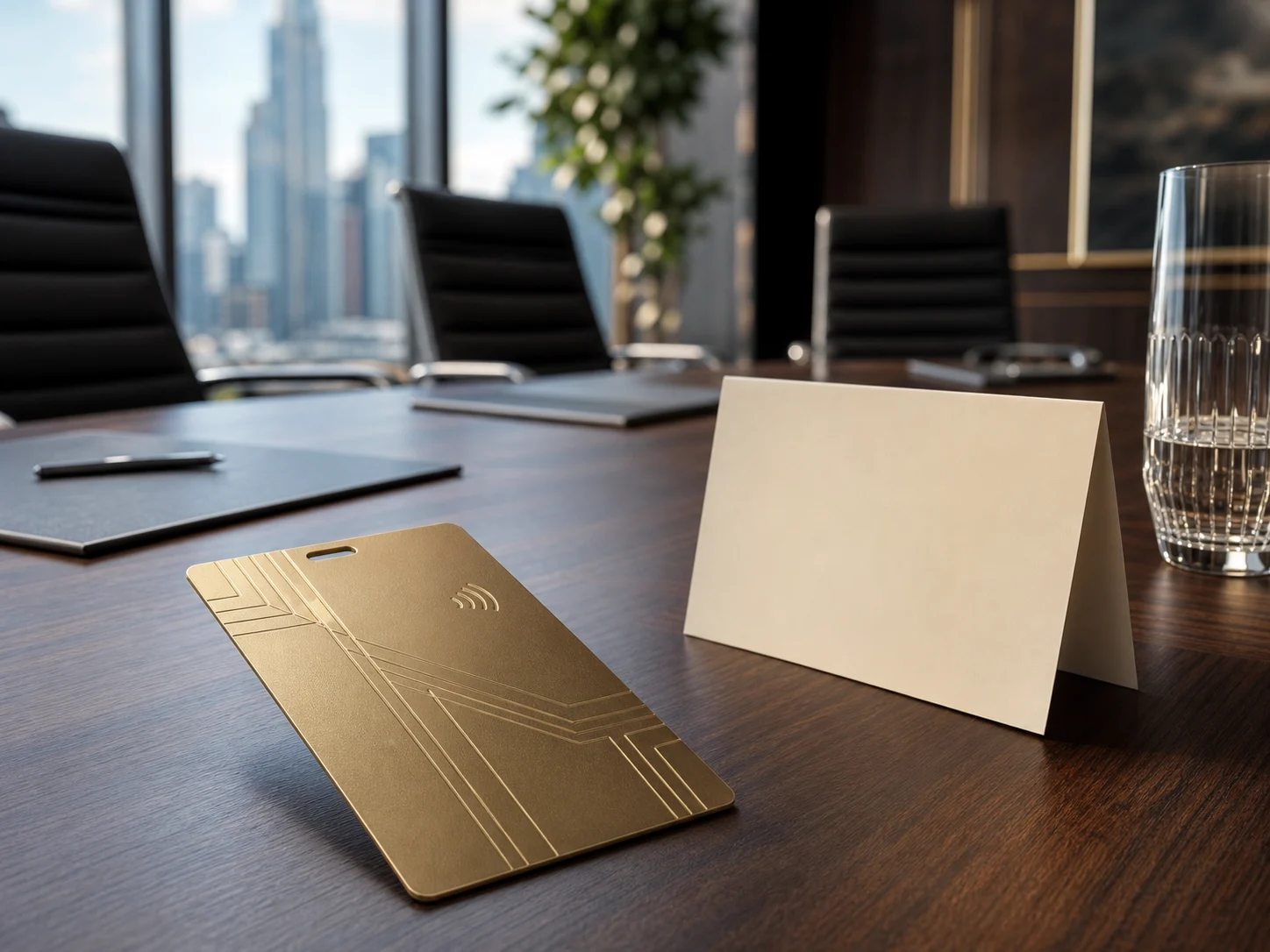 Champagne-gold metal RFID pass for a private VIP meeting