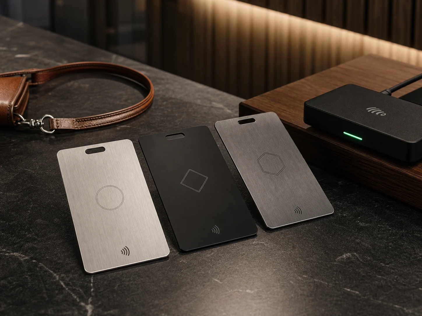 Coordinated brushed, black, and gunmetal RFID ID badge system