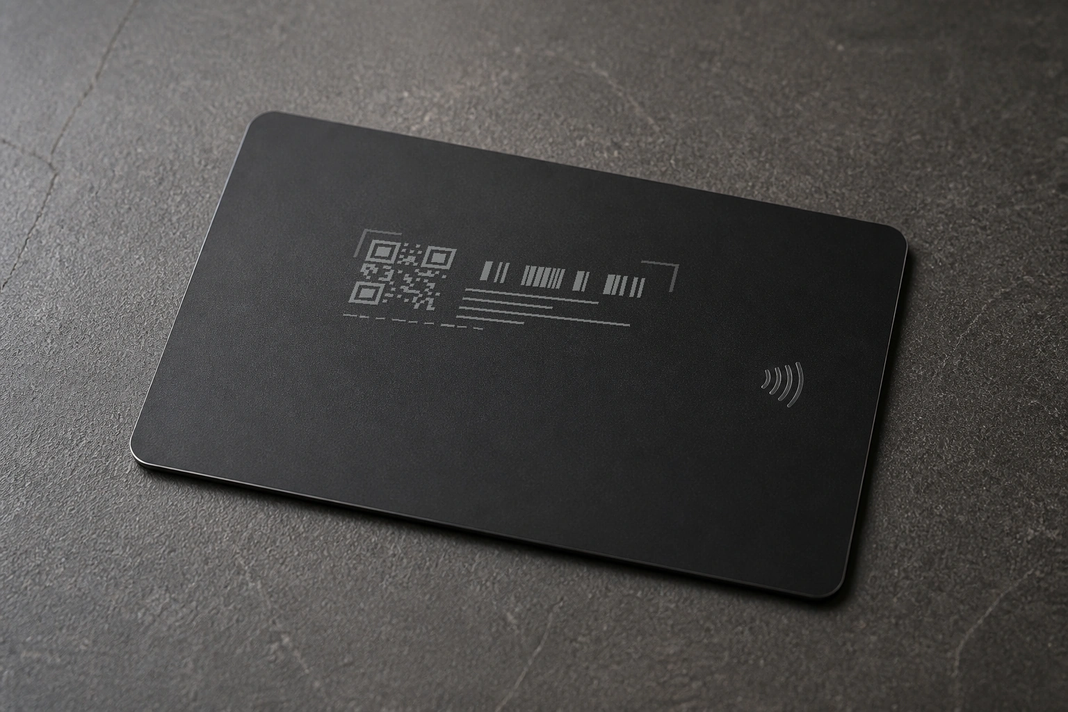 Matte black metal back with QR barcode and serial zone