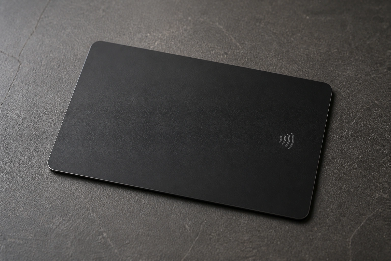 Matte black metal plain card on white background