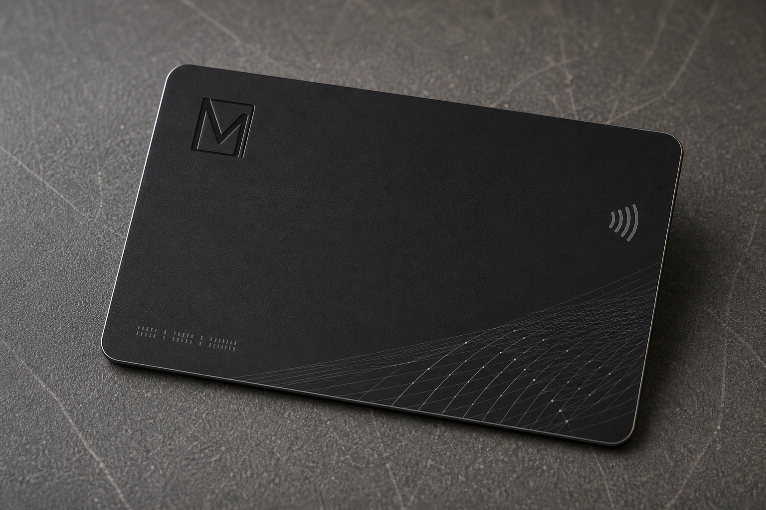 Matte black metal printed linework and surface detail