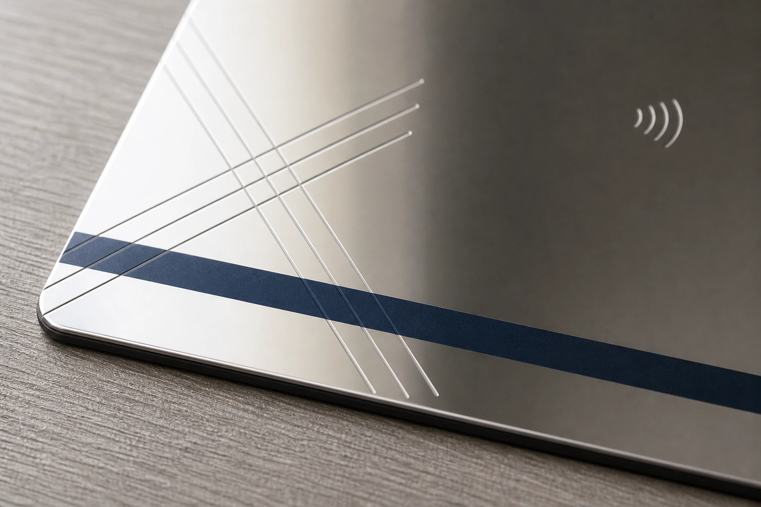 Mirror stainless surface macro with full-card inset