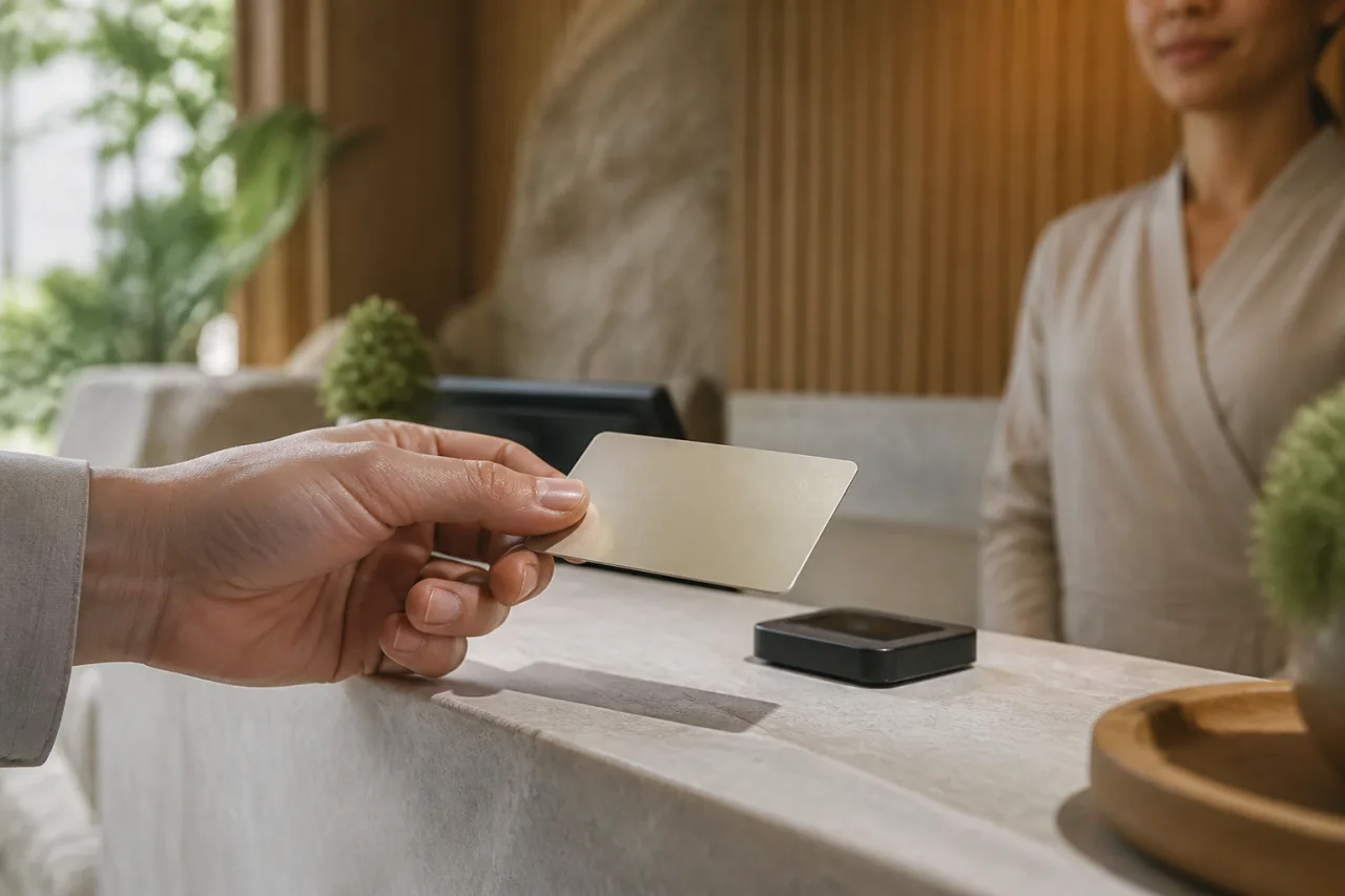 Discrete ledenherkenning bij de receptie van de wellnessclub