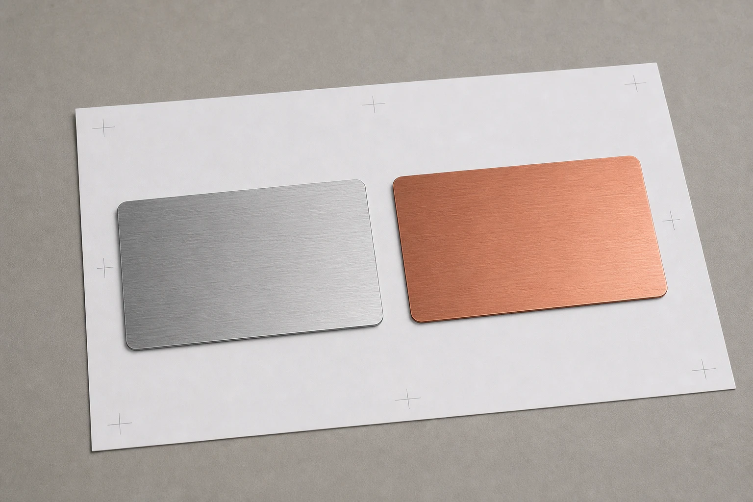 Silver and copper cards on an approval sheet