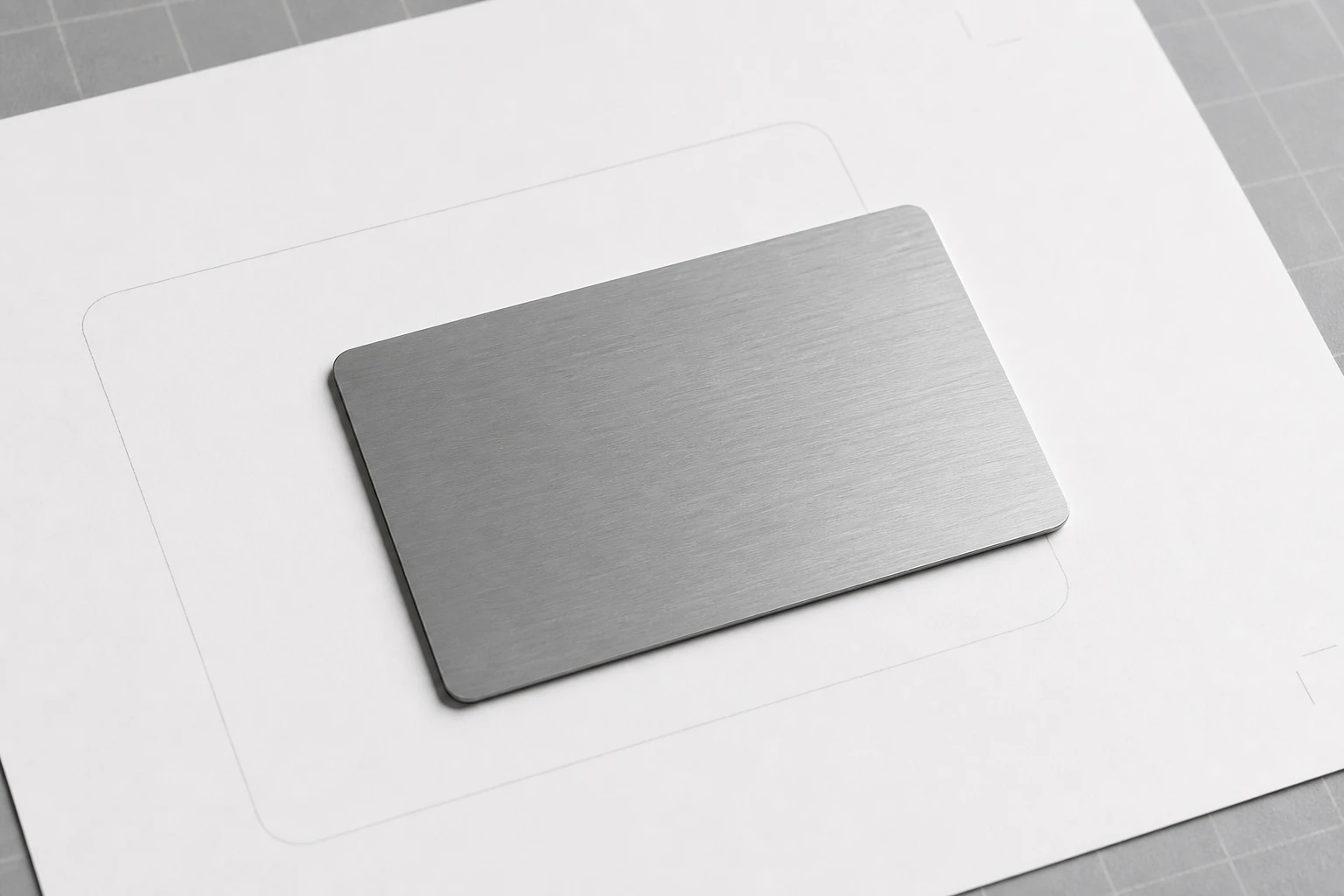 Brushed steel card on an outline proof