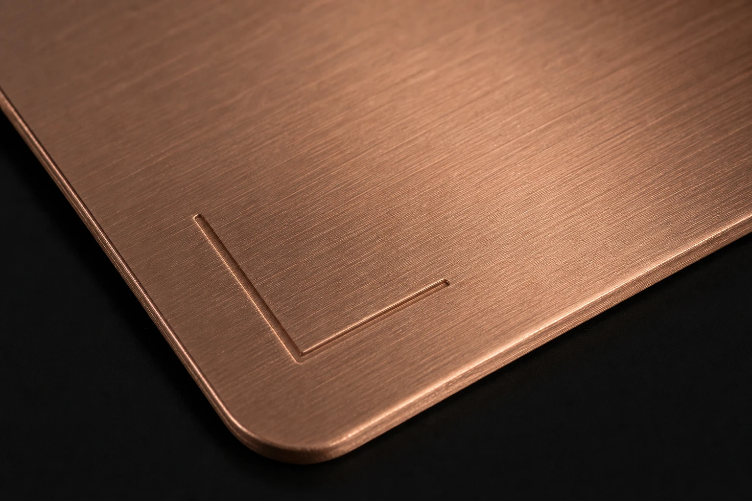 Copper card with a shallow machined line