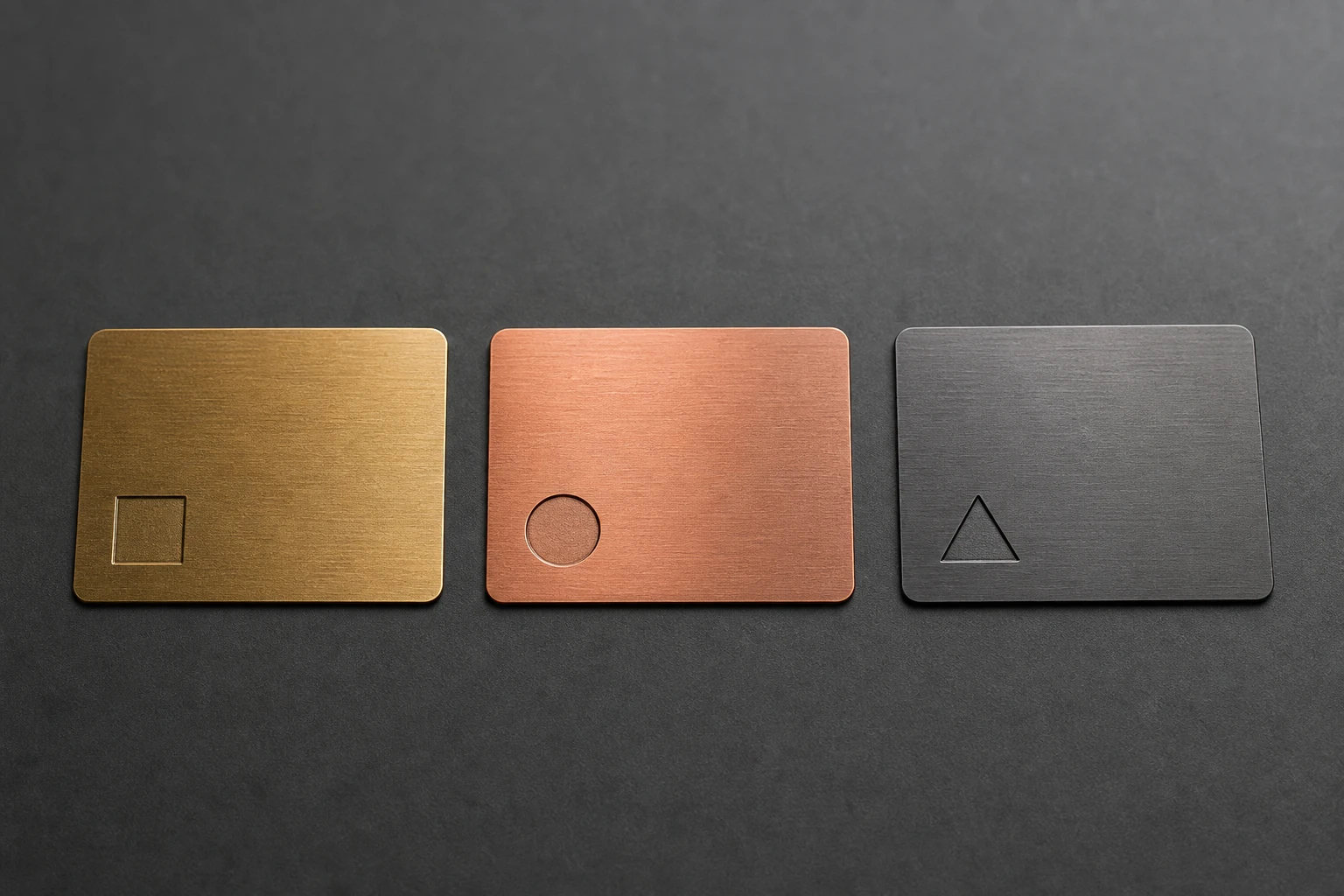 Brass, copper, and gunmetal recessed samples