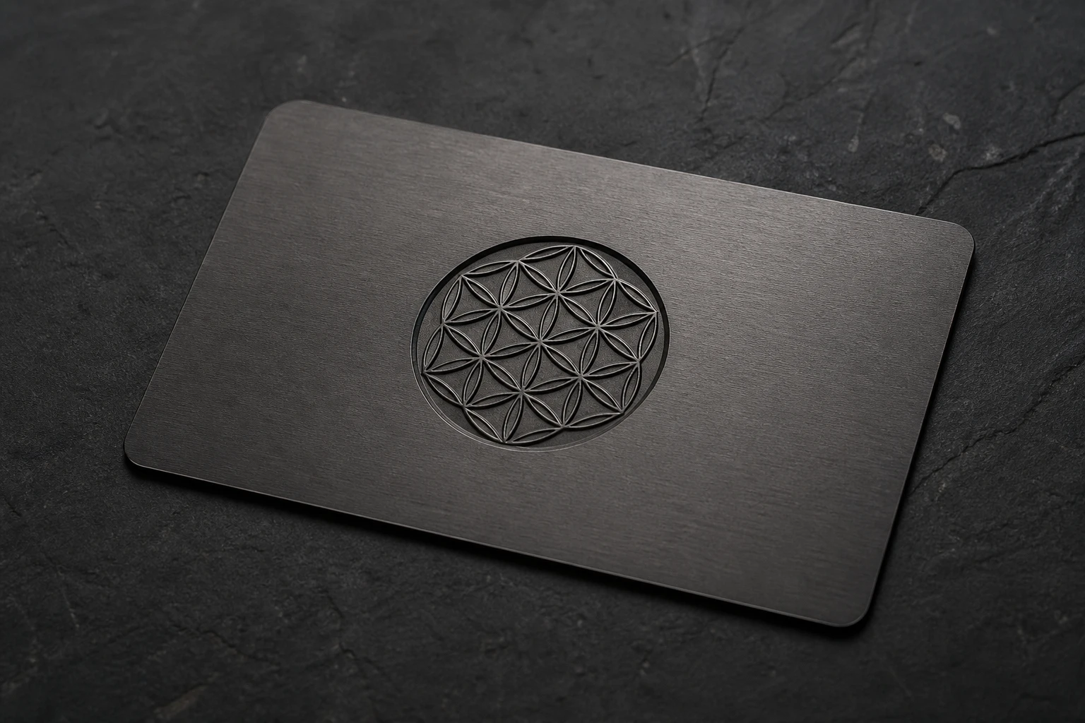 Gunmetal card with dimensional relief