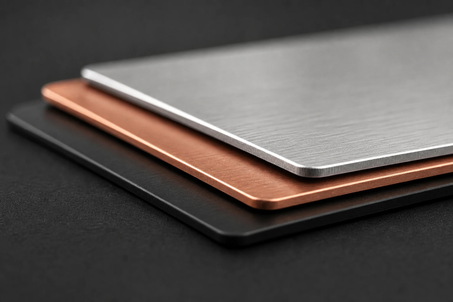 Brushed steel, copper, and black edge profiles