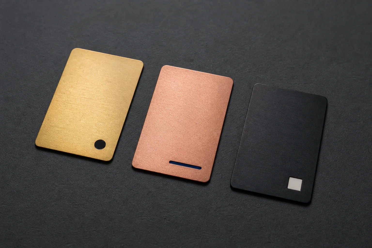 Three metal samples with restrained enamel details
