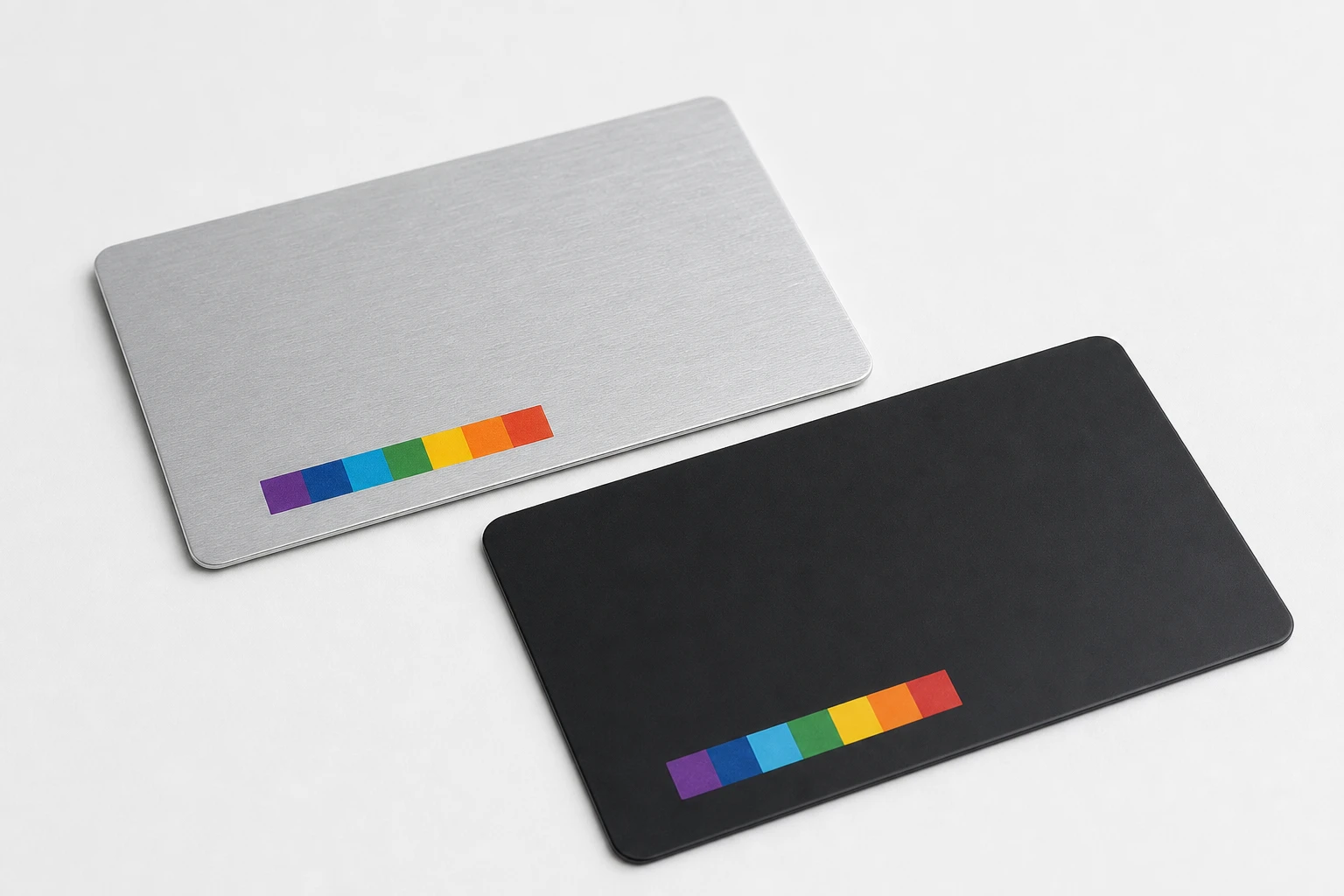 Silver and black cards with UV colour proof strips