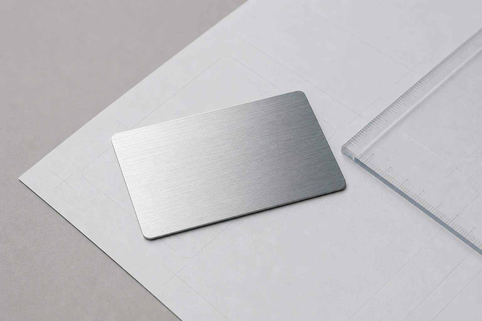 Brushed steel card on an artwork approval proof