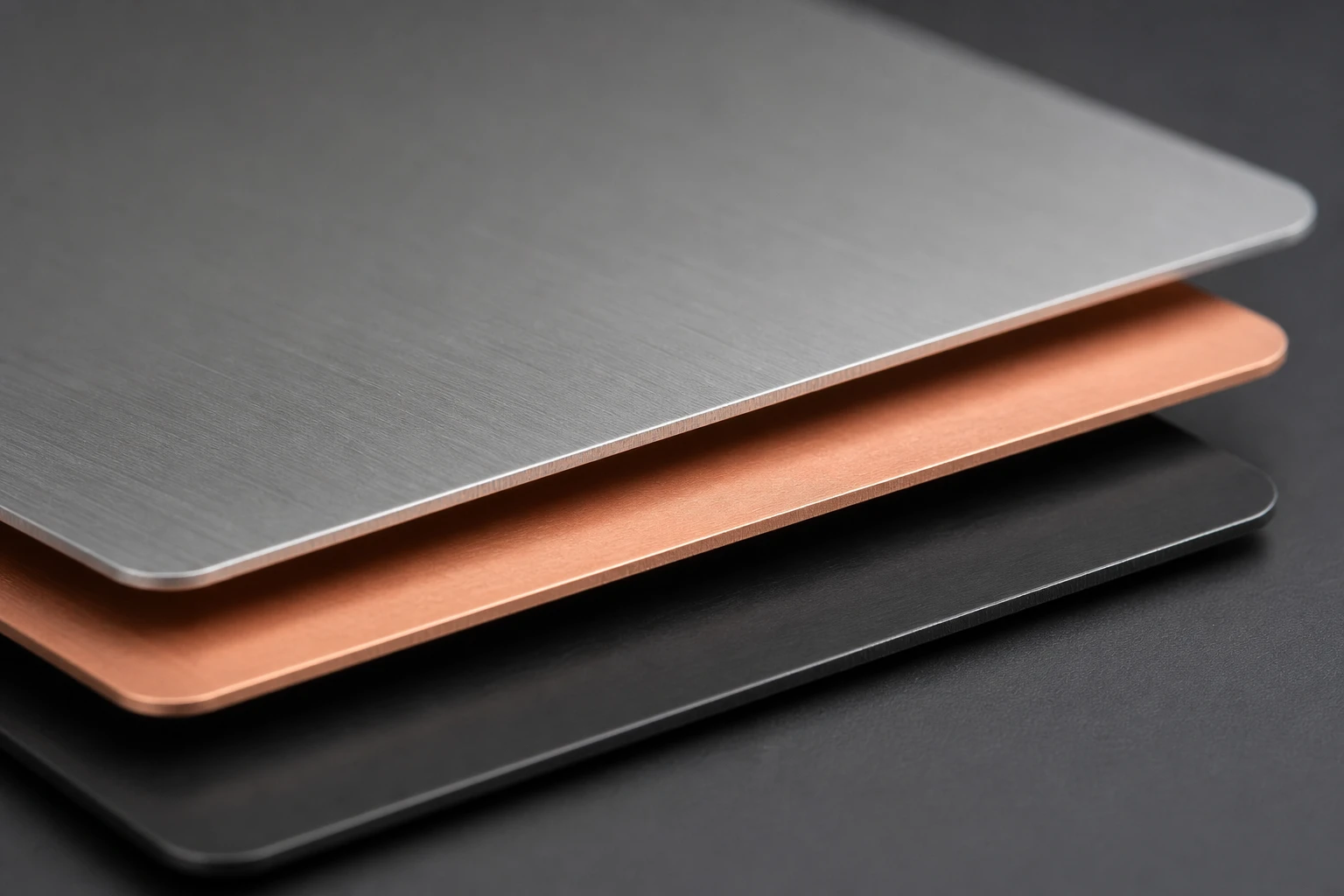 Titanium, copper, and black metal card edge profiles