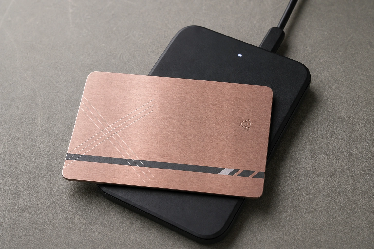 Rose gold card on RFID reader
