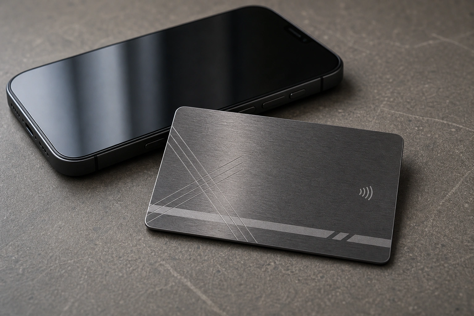 Titanium / gunmetal NFC tap use beside smartphone