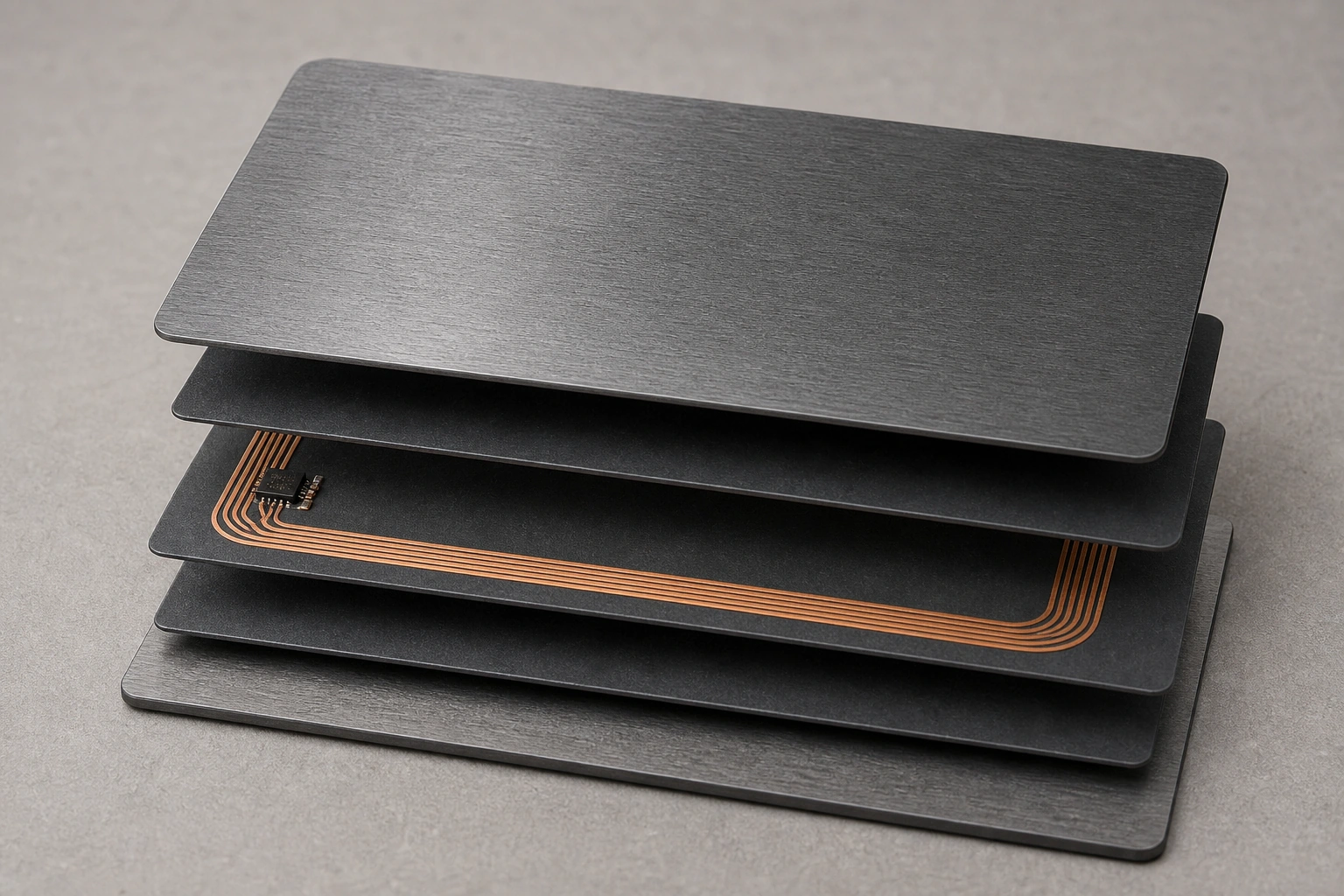 Titanium / gunmetal RF construction layer stack