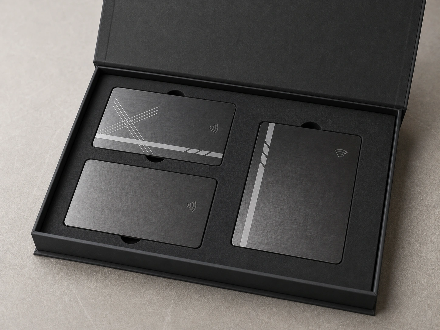 Titanium / gunmetal sample box presentation